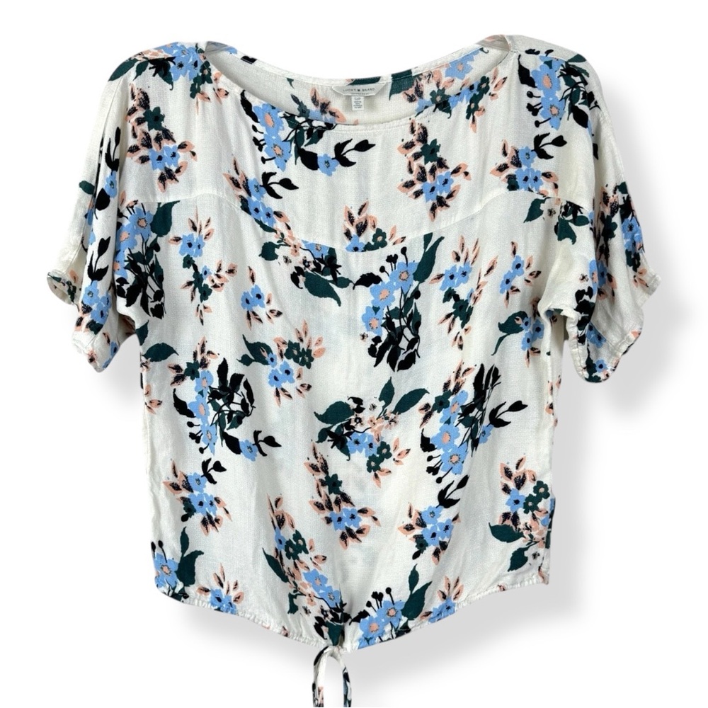 Lucky Brand Top Womens‎ Size S Ivory Blue Floral